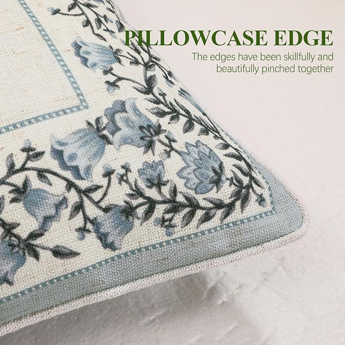 ISAENNE Designer Vintage Linen Throw Pillow Cover,28"x12"-Segerman A | Elegant Chinoiserie Rectangle Pillow Cover,Concealed Zipper Design,Floral Pattern,Sofas,Bedroom,Living Room,Lounge Chairs