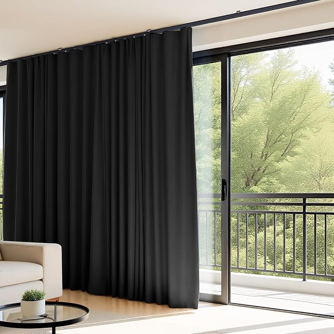 Room Divider Curtains Flexible Ceiling Tracks set Curtain track Ceiling Mount Blackout Curtain for Living Room Bedroom Ceilings Curtains Rod Privacy Dividers Panel W100 x H120 Black Drape & Black rail