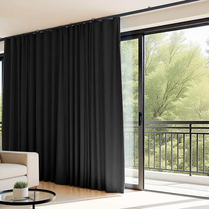 Room Divider Curtains Flexible Ceiling Tracks Set Curtain Track Ceiling Mount Blackout Curtain for Living Room Bedroom Ceiling Curtain Rod Privacy Dividers Panels W100 x H108 Black Drape & Black Rail
