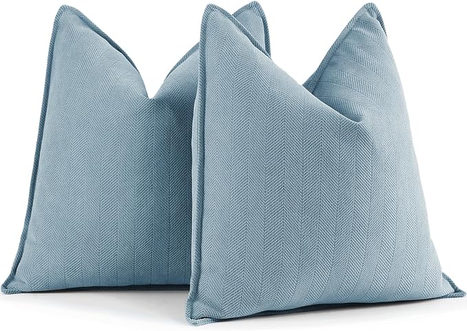 ZWJD Throw Pillow Covers 22x22 Set of 2 Chenille Pillow Covers with Elegant Design Soft and Luxurious Decorative Throw Pillows for Couch, Bed, and Home Decor,Light Blue