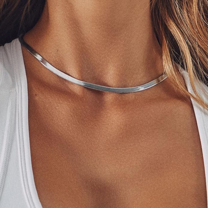 CHESKY Gold Necklace for Women-14K Plated/S925 sterling silver Snake Chain Necklace Dainty Simple Chunky Herringbone Necklace Gold Choker Necklaces Jewelry for Women Mothers Day Gifts for Mom