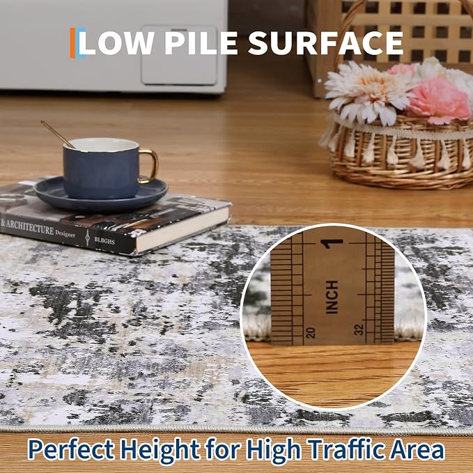 ROYHOME Modern Abstract 2x6 Runner Rug Washable Non Slip Stain Resistant Rug for Hallway Kitchen Bedroom Non Shedding Low Pile Indoor Floor Cover,Black Yellow