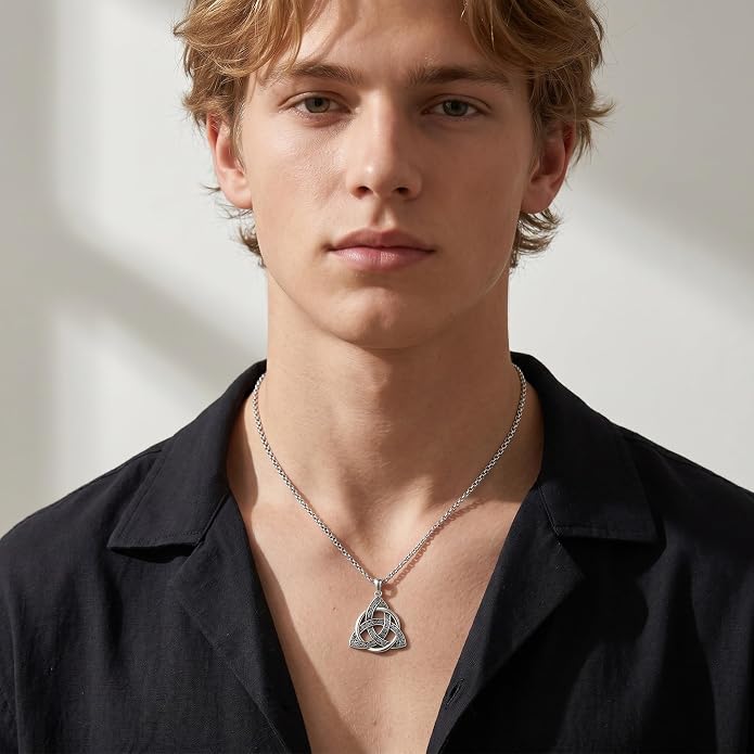 Celtic Necklace for men Sterling Silver Celtic Knot Triquetra Triangle Trinity Necklace Gift for Men
