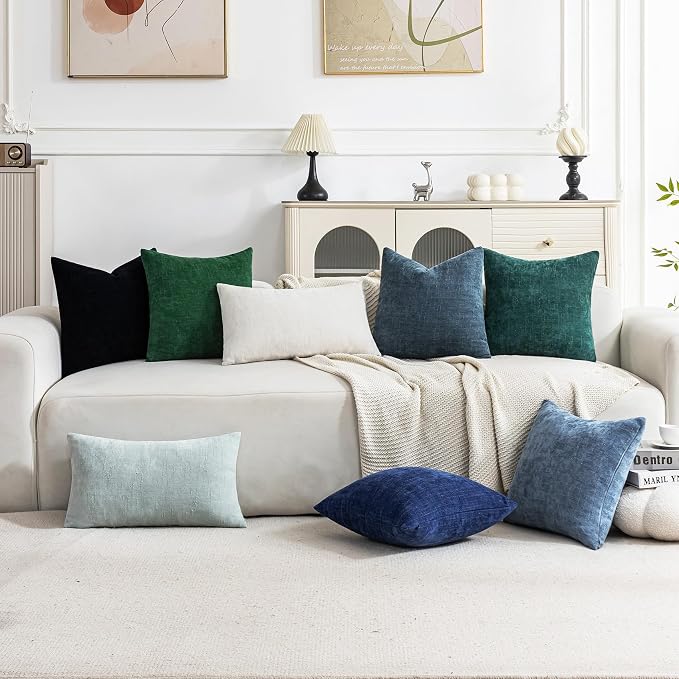Set of 4 Soft Textured Decorative Throw Pillow Covers 16x16 Inch Cozy Farmhouse Cushion Cover Square Accent Pillow Cases for Bed Couch Sofa Living Room, Cream White