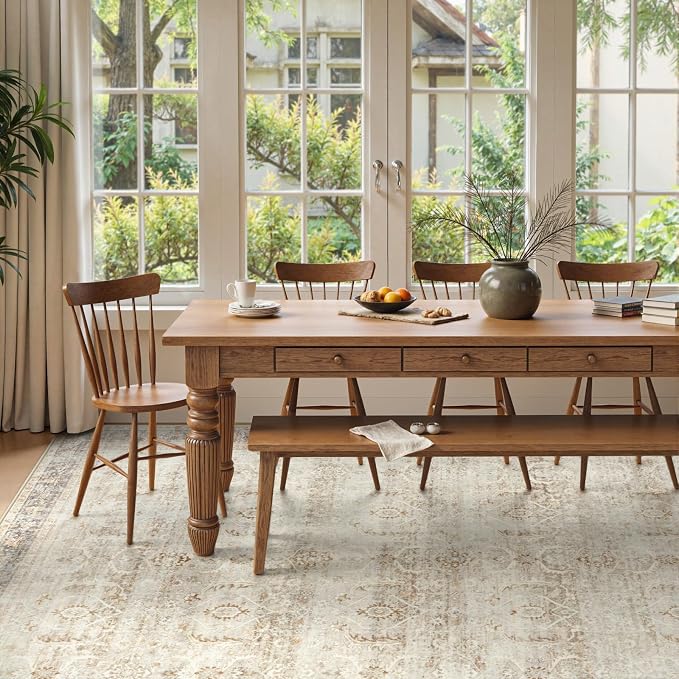 Collive Washable Area Rug 6x9, Large Boho Rugs for Living Room Vintage Soft Rugs for Bedroom, Non Slip Ultra-Thin Dining Room Floor Carpet for Entryway Kitchen Office - Tan