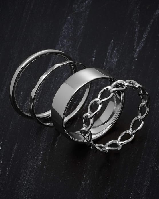 Milla Sterling Silver Rings for Women - Dainty Stackable Open Circle & Chain Gold Rings