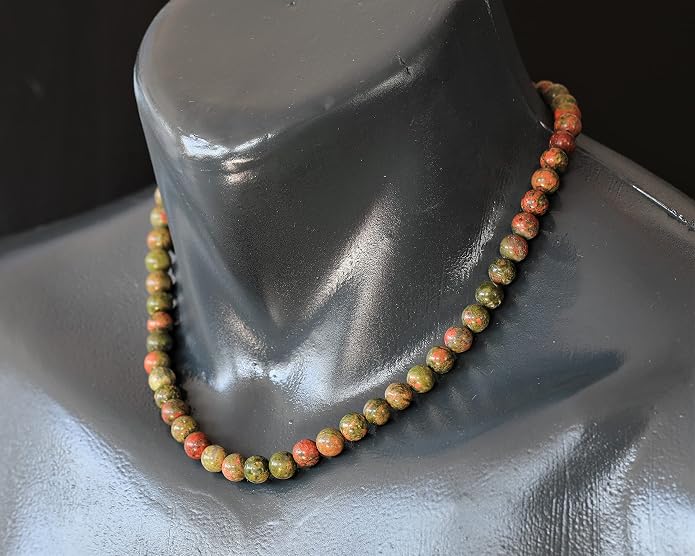 Natural Gemstone Beaded Choker Necklace | 8mm Handmade Adjustable Jewelry for Men & Women | Chakra Balancing Crystal Necklace | Spiritual Gift | Macrame Cord with Extender