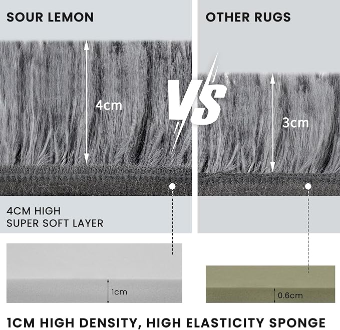 Sour Lemon 10x14 Area Rugs for Bedroom Living Room, Fluffy Shag Grey | Large Shaggy Carpet, Soft Plush Furry Bedside, Anti Slip, Washable Area Modern Rugs Floor Mat for Kids Girls Boys Living Room