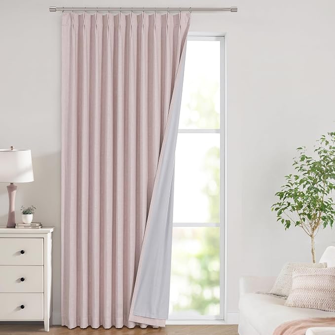 Vision Home Soft Pink Pinch Pleated Full Blackout Curtains Linen Blended Room Darkening Window Curtains 120 inch for Living Room Bedroom Thermal Insulated Pinch Pleat Drapes with Hooks 60" Wx120 Lx1