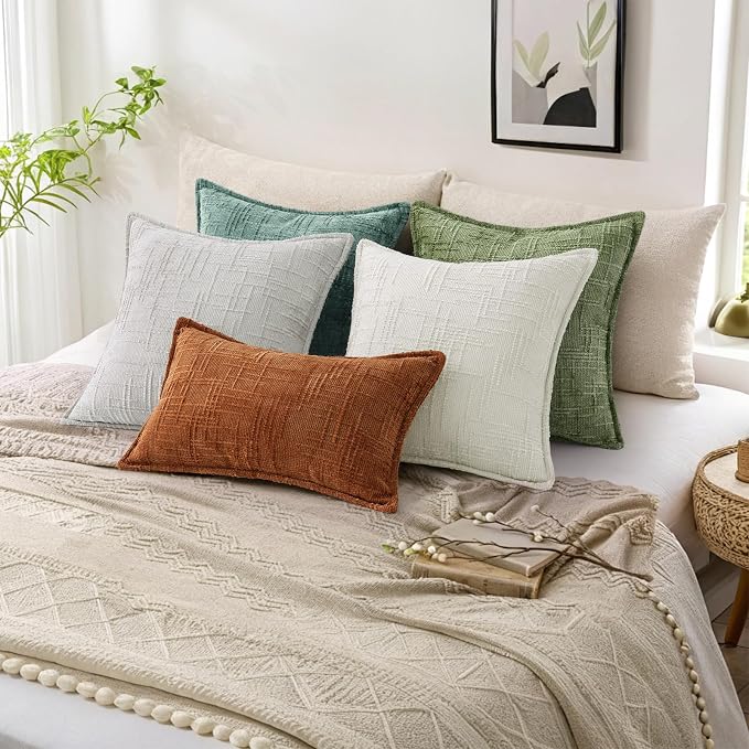 decorUhome Chenille Decorative Throw Pillow Covers 24x24 Set of 2,Aqua | Soft Texture, Slubby Modern Design, Flange Edges, Cozy Accent Pillow Covers for Couch, Sofa, Bed, Living Room