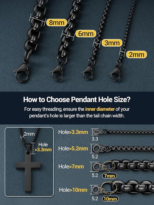 PROSTEEL Squre Rolo Link Chains, Stainless Steel/18K Gold/Black Necklace,2mm/3mm/6mm/8mm Width, Strong Lobster Clasp & Durable Chain for Mens Womens Jewelry,18"-30",with Gift Box