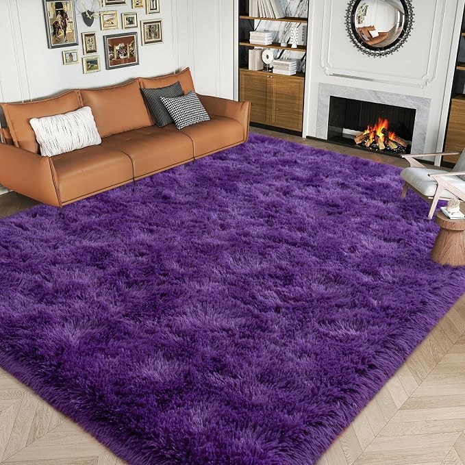 8x10 Purple Rug for Bedroom,Ultra-Soft Fluffy Area Rugs for Living Room | Large Soft Plush Furry Non-Slip Carpet for Kids,Girls Boys and Teens Decorations Aesthetic for Dorm Nursery Classroom