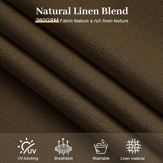 Pinch Pleated Linen Curtains 84 Inch Length 2 Panels Set, Light Filtering Linen Semi Sheer Drapes Memory Trained Pleated Curtain Back Tab for Living Room Farmhouse with Hooks Rings, Dark Chocolate