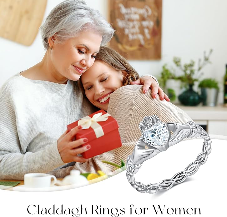 Claddagh Rings 925 Sterling Silver Claddagh Celtic Knot Promise Ring Wedding Engagement Celtic Irish Jewelry Mothers Gifts for Women Mom Grandma