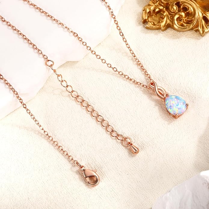 VOLUKA Created Opal/Amethyst/Mystic Topaz Pendant Necklace for Women,18K White/Rose Gold Plated Chain Wedding Engagement Jewelry Gift