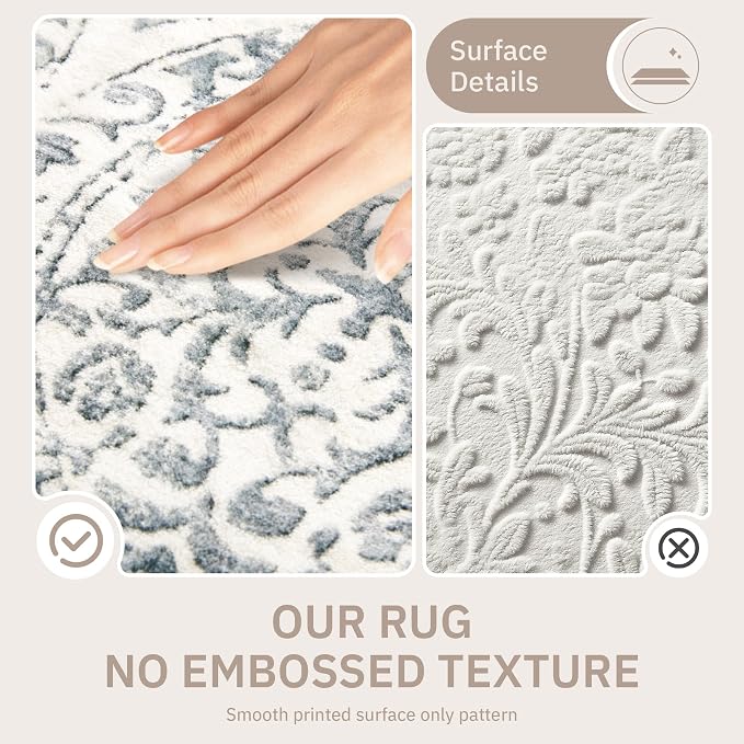 Soalmost 9x12 Area Rugs for Living Room, Washable Moroccan Trellis Soft Rug | Stain Resistant Non-Slip Low Pile Natural Large Carpet for Dining Room Bedroom Home Office Nursery Grey, 9'x12'