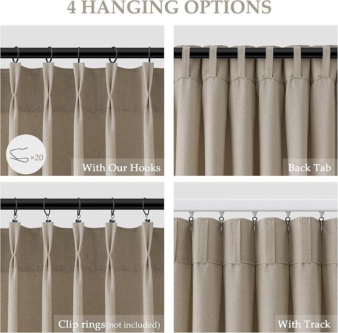 Aersas Cobblestone Pinch Pleated Linen Curtains 84 Inches Long 2 Panels Set for Living Room Bedroom Dining Pinch Pleat Back Tab Light Filtering Boho Farmhouse Window Curtain 84 Inch Length