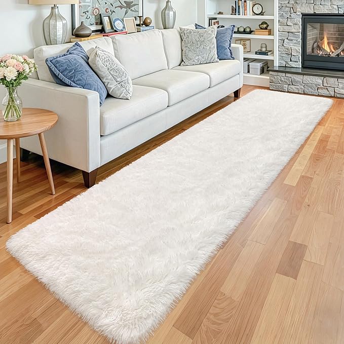 2x10 Feet White Soft Runner Rug for Bedroom Bedside, Fluffy Washable Long Runner Carpet for Hallway, Entryway, Dorm, Cute Furry Area Rug for Kids Girls Room, Nursery, Playroom, Home Decor