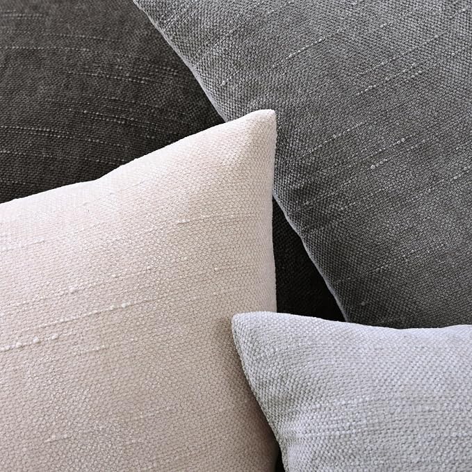 Set of 4 Soft Textured Decorative Throw Pillow Covers 22x22 Inch Cozy Farmhouse Cushion Cover Square Accent Pillow Cases for Bed Couch Sofa Living Room, Grey Series