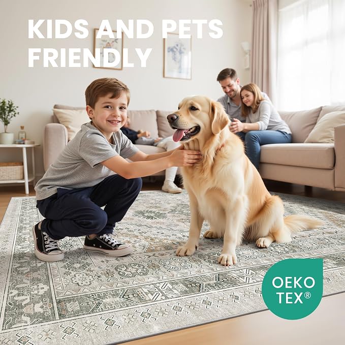 zesthome 5x7 Area Rugs - Ultra-Thin Washble Rug, Stain Resistant Anti Slip Backing Rugs for Living Room,Bedroom, Vintage Home Decor Area Rug (Brown/Grey,5'x7')
