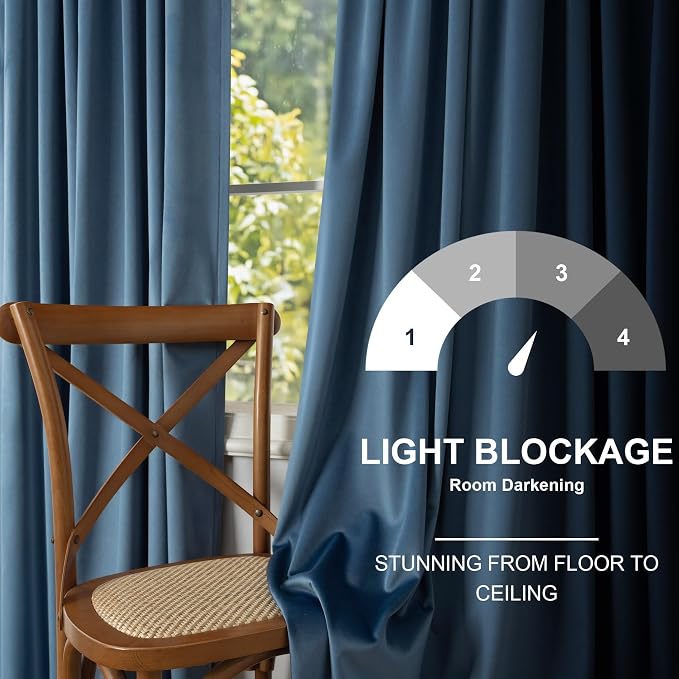 Blue Velvet Curtains 72 Inch Length for Boys Room Back Tab Rod Pocket 2 Panels Noise Reduction Darkening Curtains for Bedroom Living Room French Door Closet Stone Blue Satin Silk Textured 52x72 Long