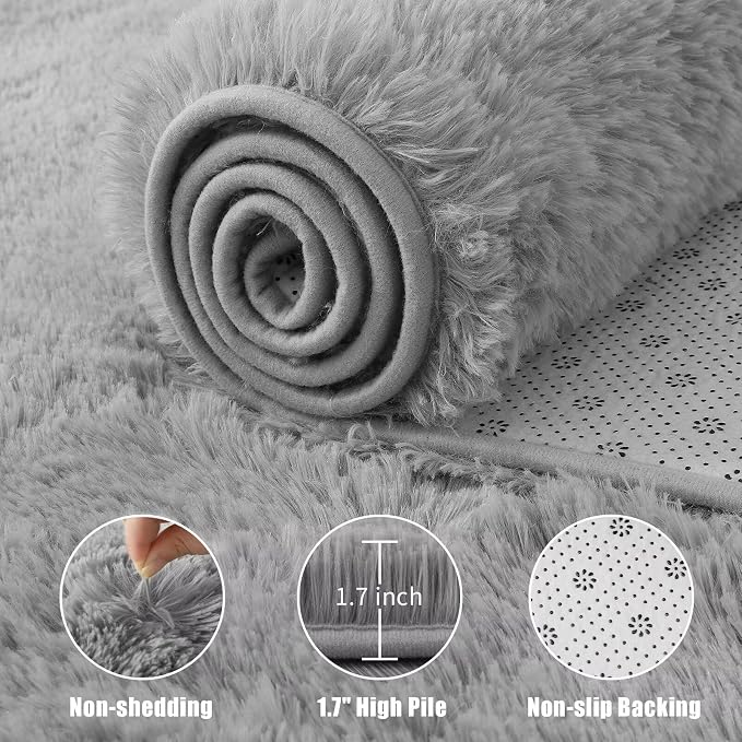 Macgace Small Throw Rugs for Bedroom, 2x3 Grey Mini Non-Slip Area Rug, Super Soft Plush Fluffy Carpet Modern Home Decor Aesthetic for Entryway Entrance Nursery Kids Room Dorm Office