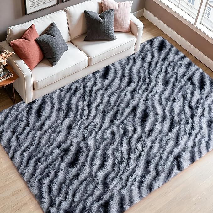 qulint Zebra Rug for Bedroom, 4x6 Fluffy Animal Rug for Living Room | Shaggy Fuzzy Abstract Carpet, Plush Alfombras Para Salas Modernas for Nursery Dorm Room Classroom Kid Room Home Decor