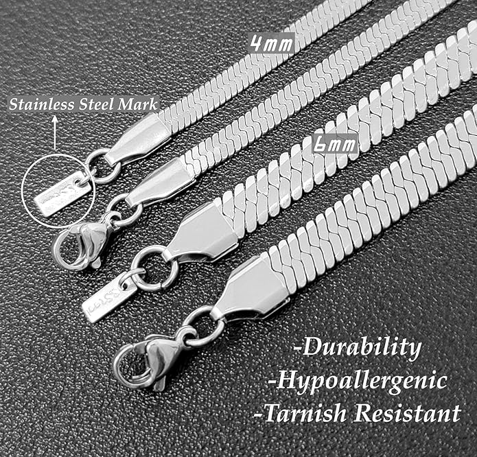 Herringbone Chain 316L Stainless Steel 14,16,18,20,22,24,27,30 inches Necklace for Men and Women in Gold, Silver Tone