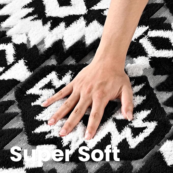 Macgace Soft Area Rug for Girls Bedroom, 3x5 Black and White Shag Rugs | Washable Non-Slip Backing Medium Pile Modren Geometric Fuzzy Carpet for Kids Room, Classroom, Living Room, Dorm