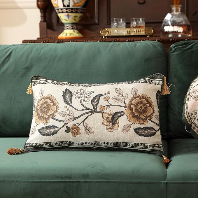 ISAENNE Vintage Linen Rectangle Throw Pillow Cover,Set of 2,20"x12"-Murad C | Designer French Pillow Cover,Concealed Zipper Design,Sofa,Bedroom,Living Room,Lounge Chairs,All Season Home Decor