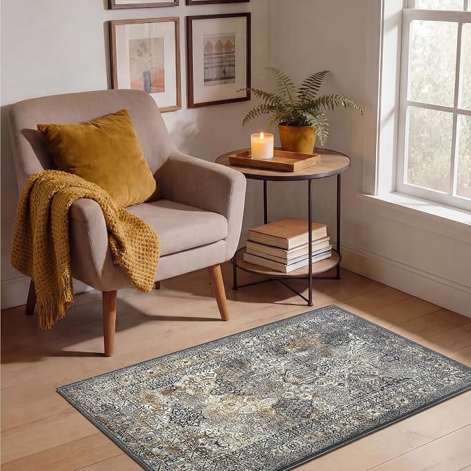 Keen Home Design 2x3 Rug - Machine Washable Entry Rug with Non-Slip Backing, Ideal for Enteryway, Kitchen, Bathroom, Laundry Room - Vintage, Easy Clean, Durable, Low Pile Rug - (2' x 3')