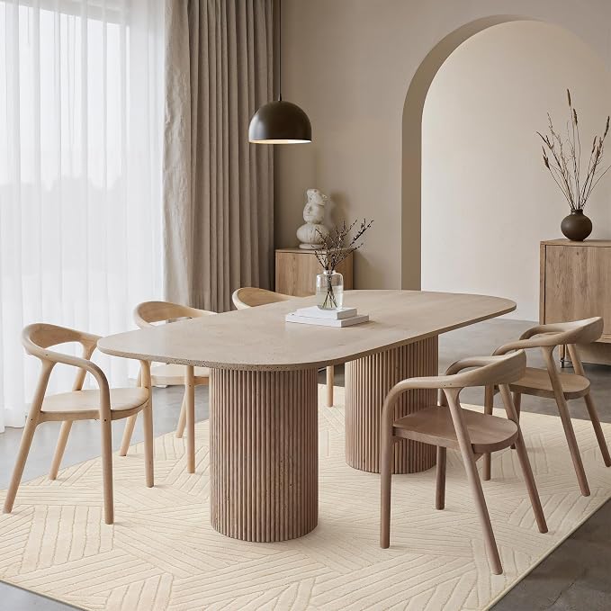 GENIMO Soft Washable Area Rugs 5x7, 3D Modern Line Design Rugs for Living Room, High-Low Pile Textured Non Slip Fuzzy Shag Carpet, Non-Shedding Stain Resistant Beige Carpet for Bedroom, Dining Room