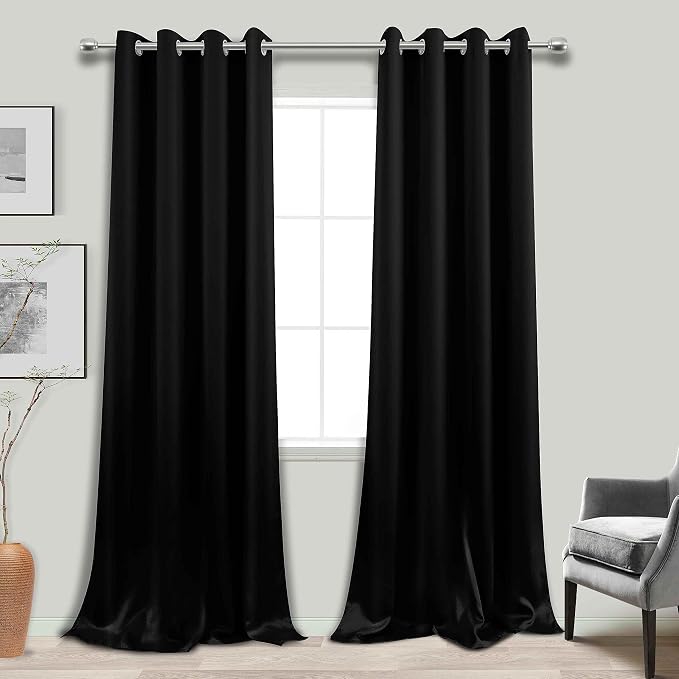 KOUFALL Black Blackout Curtains 100 Inches Long, Black Out Thermal Insulated Sound Proof Drapes for Living Room Bedroom, Wide 52x100 Inch Length, 2 Panels Set