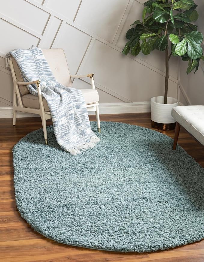 Unique Loom Solid Shag Collection Area Rug (3' 3" x 5' 3" Oval Light Slate Blue)