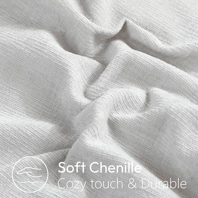 Stellhome Pack of 2 Soft Textured Throw Decorative Pillow Covers Square Accent Solid Chenille Cushion Cover Cozy Farmhouse Pillow Case for Couch Sofa Bedroom Living Room 22x22 Inch, Light Grey