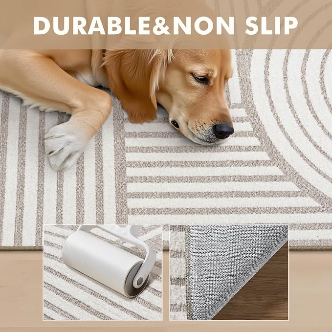 Beige Neutral 5x7 Area Rugs Textured Tufted Rugs for Living Room Bedroom Rug-Carpet Cream Ivory Washable Geometric Moroccan Modern Rug