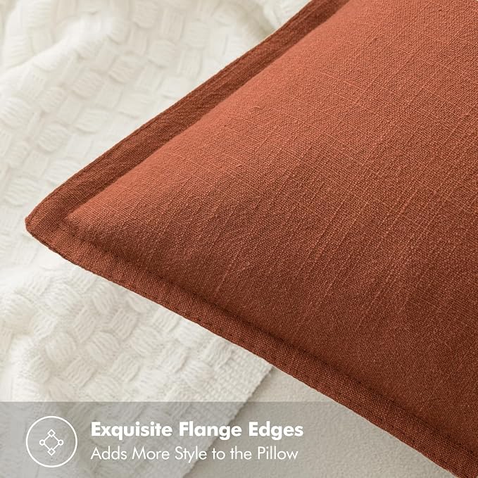 MIULEE Decorative Linen Pillow Covers 20x20 Inch Rust | Boho Farmhouse Fall Autumn Couch Throw Pillows for Bed, Pack of 2 Accent Modern Pillowcases, Sofa Livingroom Home Decor