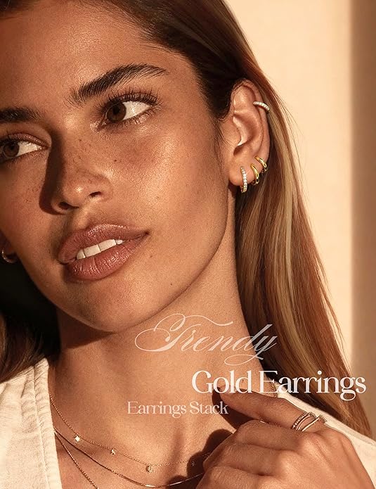 Jstyle 17 Pairs Hypoallergenic Gold Hoop Earrings for Women Flat Back Earrings for Women Surgical Stainless Steel Earrings for Sensitive Ears Small Hoop Cartilage Earring Stack Piercing Jewelry Set