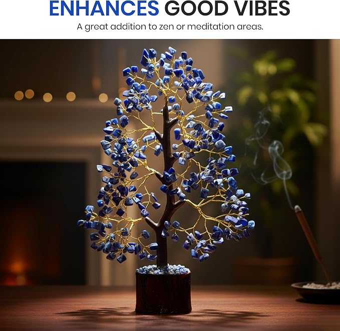Lapis Lazuli Tree of Life - Crystal Feng Shui Positive Energy Meditation Gift - Spiritual Items With 300 Beads