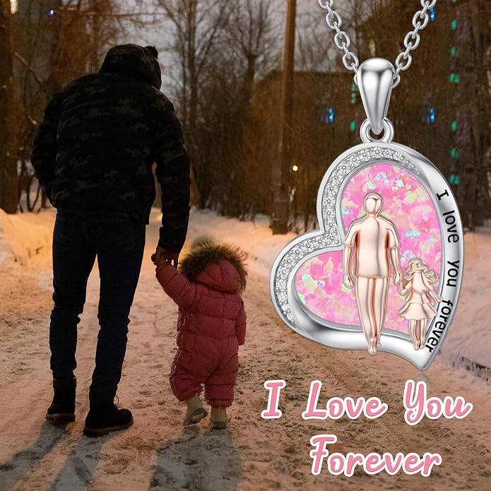 PROESS S925 Sterling Silver Daughter Heart Pendant Necklace from Dad Mom I Love You Forever Jewelry