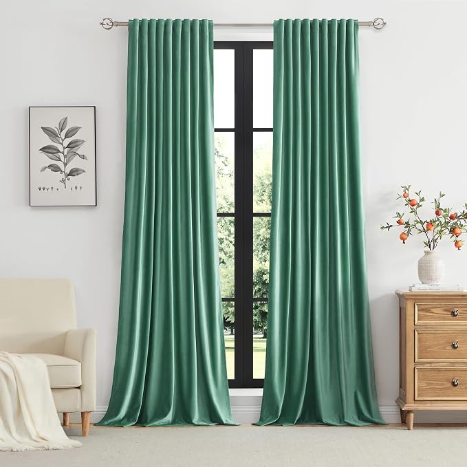 100% Full Blackout Velvet Curtains 108 inch Long for Living Room ,Set of 2 Liner Turquoise Aqua Rod Pocket Back Tab Window Treatment Room Darkening Heavy Decorative Curtains Drapes for Bedroom