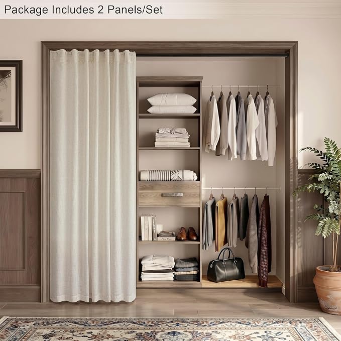 Pitalk Beige Curtains 78 Inches Long for Sliding Glass Door 2 Panels Set Rod Pocket Tab Modern Farmhouse Semi Sheer Flax Linen Drapes Light Curtains for Living Room Pinch Pleated Look 52 x 78 Length