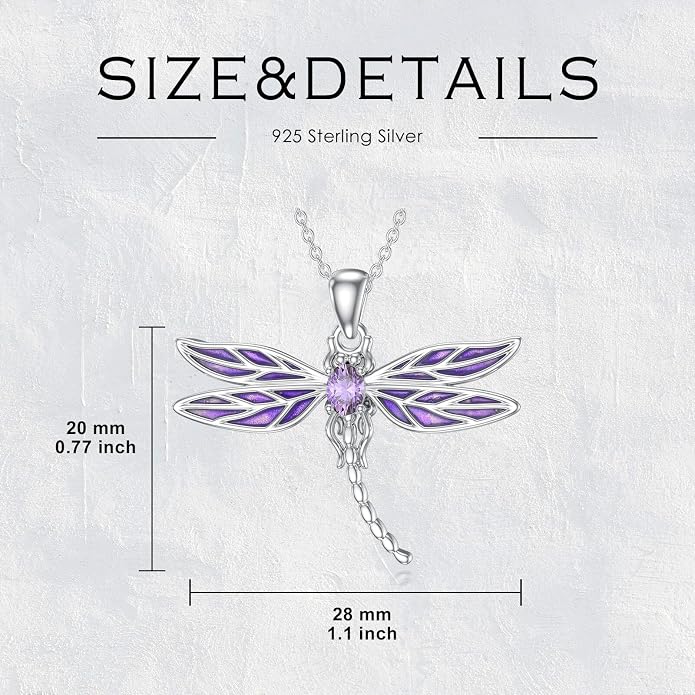 925 Sterling Silver Dragonfly Necklace for Women Purple Cubic Zirconia Dragonfly Pendant Ladies Jewelry Gifts