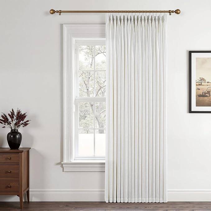 100 Inch Extra Wide Pinch Pleated Linen Curtains 96 Inch Length for Living Room Bedroom Natural Cream Beige Privacy Drapes Light Filtering for Patio Sliding Door 96 Inches Long with Clips Rings