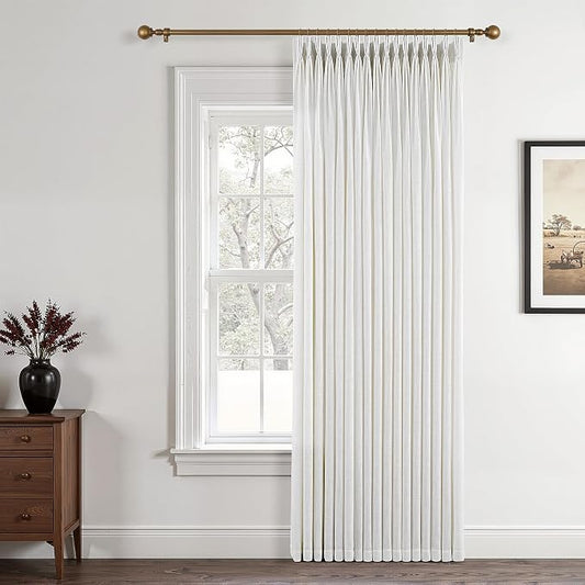 100 Inch Extra Wide Pinch Pleated Linen Curtains 100 Inch Length for Living Room Bedroom Natural Cream Beige Privacy Drapes Light Filtering for Patio Sliding Door 100 Inches Long Hooks Clips Rings
