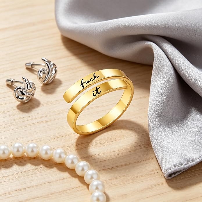 I Fcking Love You Ring, Stainless Steel Engraved Inspirational Words Heart Open Adults Women Vintage Promise Rings Lover Wife Jewelry
