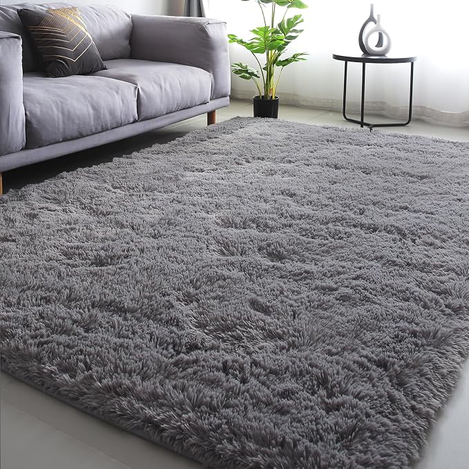 Grey Shag Area Rugs 8x10 Living Room- Large Soft Non-Slip Area Carpet | Cloud-Soft Comfort: Microfiber Memory Foam - Bare Feet Love The Sink-In Softness Your Whole Family Enjoys Every Day