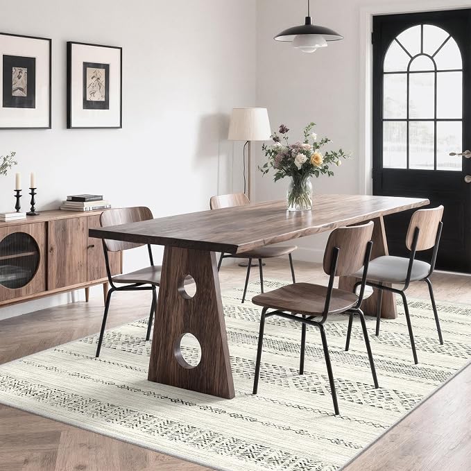 Miukiki 6x9 Area Rug for Living Room Moroccan Washable Rugs Non Slip Indoor Floor Carpet Foldable Large Soft Area Rug for Dining Room Bedroom with Low Pile(Grey,6'x9')