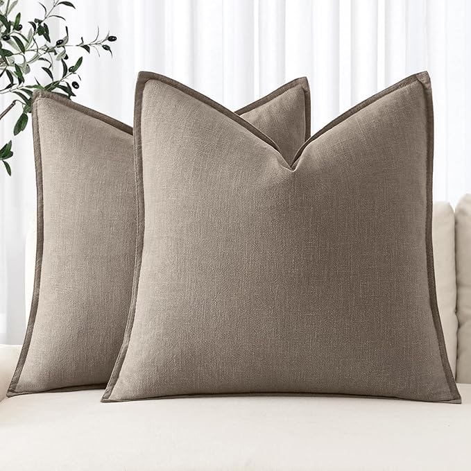 MIULEE Decorative Linen Euro Sham Pillow Covers 24x24 Dune | Boho Farmhouse Fall Autumn Couch Throw Pillows for Bed, Pack of 2 Accent Modern Pillowcases, Sofa Livingroom Home Decor