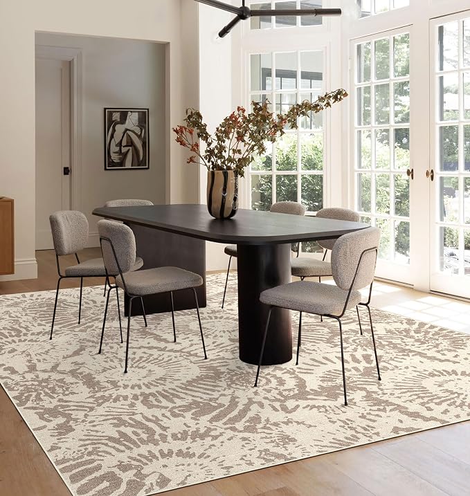 BLISSA Taupe Modern Living Room Rug - 8x10 Soft Washable Bedroom Area Rug Non-Slip Low-Pile Neutral Contemporary Abstract Rugs for Living Room Bedroom Dining Room Under Table Nursery Large Carpet
